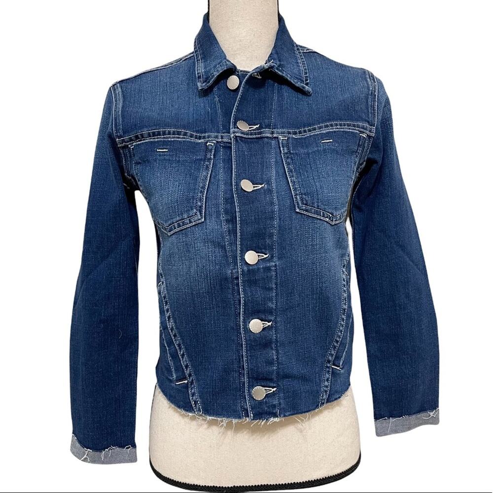 L’AGENCE Janelle Slim Distressed Cropped Jean Jacket Blue Women Size XS